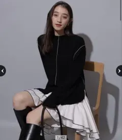 Rirandture 配色ラインシャツドッキングチュニックワンピース