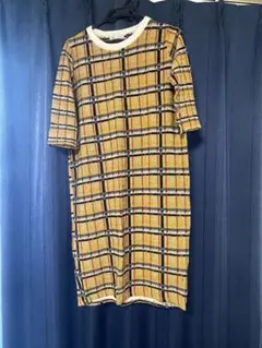 ZARA 黄色　チェック　ワンピース　膝丈ワンピースのサムネイル
