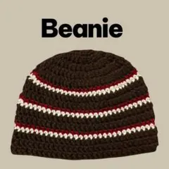 ビーニー ハンドメイド 手編み ニット帽 編み物 ボーダー　クラッシャーハット