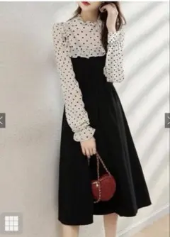 異素材ドット柄フリルワンピース[at1445] グレイル　GRL Sサイズ