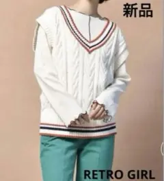 新品　RETRO　GIRL　ベスト　Ｖネック　白　フリーサイズ