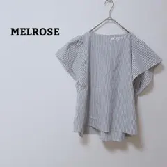 メルローズ　ブラウス　ストライプ　フレア袖　綿混　ストレッチ　オフィカジ　薄手のサムネイル