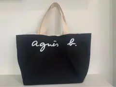 アニエスベー リバーシブルトート 黒/白 ロゴ コットン A4収納可 大容量
