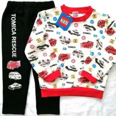 トミカ　レスキュー　総柄　スウェットスーツ　パトカー　救急車　消防車