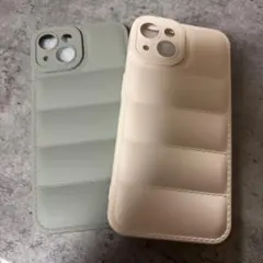 iPhone 14 クッションソフトケース アイボリー&カーキ