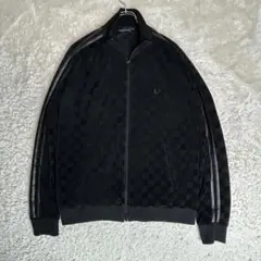 Fred Perry 刺繍 ベロアレザートラックジャケット ブラックチェックXL