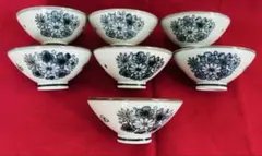 白山陶器 花柄の陶器飯碗7客セット 波佐見焼