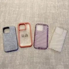 新品 iPhone15proケース4個セット デニム・ピンク・クリア・パープル