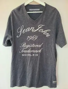 SEAN JOHN ショーンジョン Vネック Tシャツ グレー L ロゴ 半袖