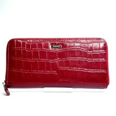 0147 BARCOS バルコス ラウンドファスナー 長財布 クロコ型押し 赤