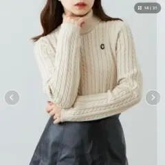 Chico 【2022AW】ショート丈ケーブルタートル長袖チビニット