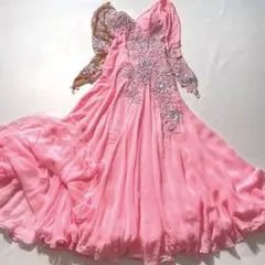 SALE！チャコット　ダンス衣装　ロングドレス レッド レース キャミソール 高級】Chacott 社交ダンス衣装 ロングドレス ビジュー 刺繍 サテン 赤