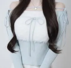 lumignon ルミニョン Big Fur knit hoodie ブルー - メルカリ