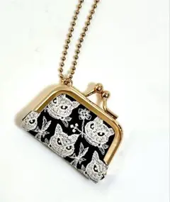 pjc 刺繍生地クロッチくん×黒ドット柄 ミニミニがま口 キーリング付き