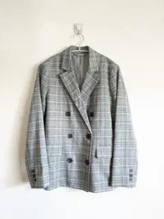グレー チェック柄 ダブルブレスト テーラードジャケットGU