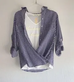 ＊OFUON＊　2way ギンガムチェック　7分袖　カシュクール　シャツ　M