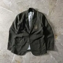 カーキ ミリタリー テーラードジャケット ブレザー 刺繍ロゴ アメカジ コットン