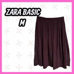 [ZARA BASIC] ミモレ丈　フレアスカート　無地　ブラウン　ウエストゴム