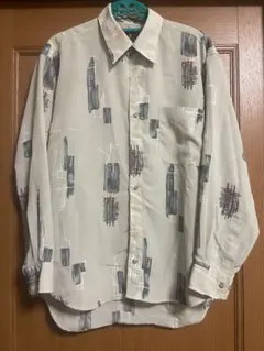 【人気配色】抽象柄 長袖シャツ 柄シャツ くすみカラー 緑 デザインシャツ