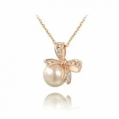 パール リボン ネックレス ローズゴールド 真珠 EARTHER RING
