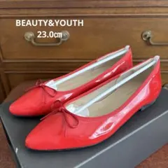 美品◆BEAUTY&YOUTH◆エナメル フラットシューズ レッド 23㎝のサムネイル