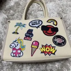 刺繍パッチトートバッグ ベージュ