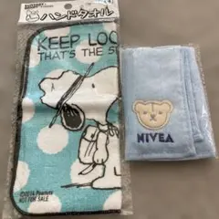 ☆新品未開封　ハンドタオル　アップリケ付きタオル　ブルー系　2枚　匿名配送☆