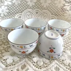 【未使用】たち吉 花いろ お茶呑茶碗 5客揃い 湯呑み 橘吉