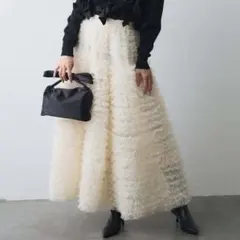 【ラスト1点】ホイップチュールティアードスカート ロングスカート アイボリー