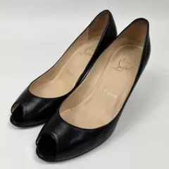 ルブタン ハイヒール エナメル 黒 22.5cm オープントゥ