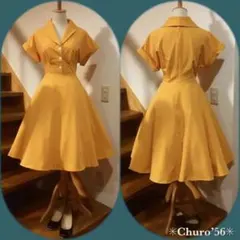 ♦︎1950s Vintage Style Yellow Shirt Dress