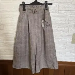ブラウン系チェック ワイドパンツ長ズボン 150センチ秋冬物