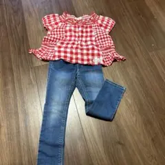 メゾピアノのいちごトップスとデニム110センチセット