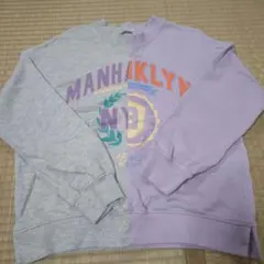 H&M グレー・ラベンダー プリントトレーナー 134/140