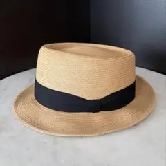 カシラ CA4LA ベージュ ストロー ハット 黒リボン付き 麦わら帽子