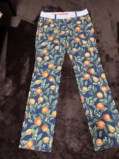 キャロウェイ　オレンジ柄ネイビーフレアパンツ