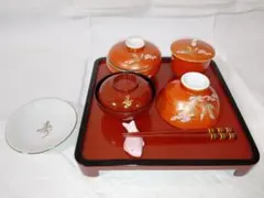 朱巻鶴柄　お食い初め用漆器食器セット