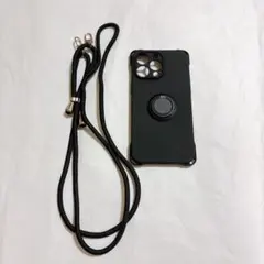 iPhone14ProMaxケース ショルダーストラップ付き リング付き 黒