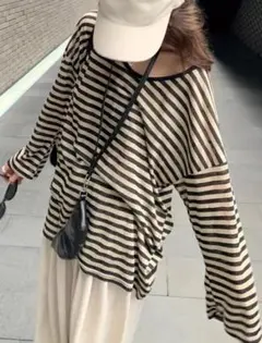 【新品　未使用】茶色と黒色の長袖ボーダーTシャツ