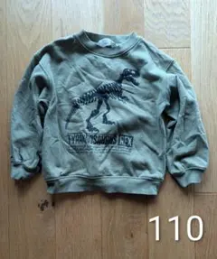 H&M 恐竜プリント トレーナー 110 カーキ 裏起毛