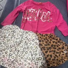 BABYDOLL ピンクTシャツとヒョウ柄スカートセット100cm