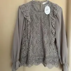 新品✨グレー レース装飾 長袖ブラウス