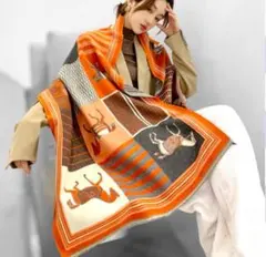 大判　ストール マフラー 馬柄　ブランケット　ホース柄　上品　カシミヤ