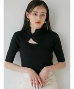 MURUA チャイナタイトハーフニット　ブラック