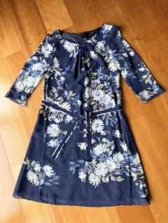 sunauna花柄ネイビー ワンピース 36サイズ