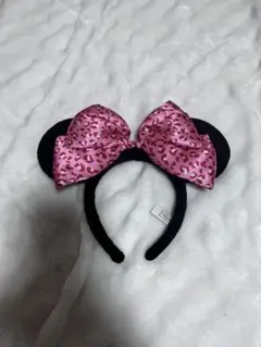 ミニーマウス カチューシャ ピンク ヒョウ柄 リボン レオパード