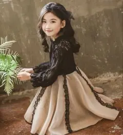 ドレス 黒とベージュ レース　バイカラー　ジェリービー