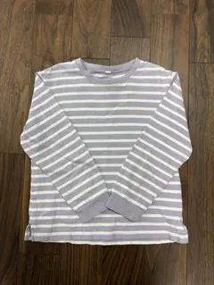 長袖カットソー 130 ボーダー Tシャツ 紫