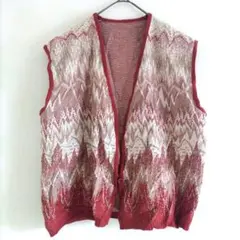 古着 ニットベスト 赤 レトロ パターン レディース アウター ヴィンテージ