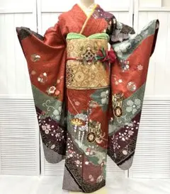 (5087T) ✿ 振袖 (正絹) ✿ 絞りと刺繍